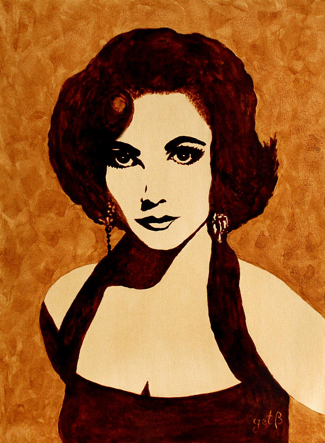 Tribute to Elizabeth Taylor coffee painting Painting by Georgeta  Blanaru