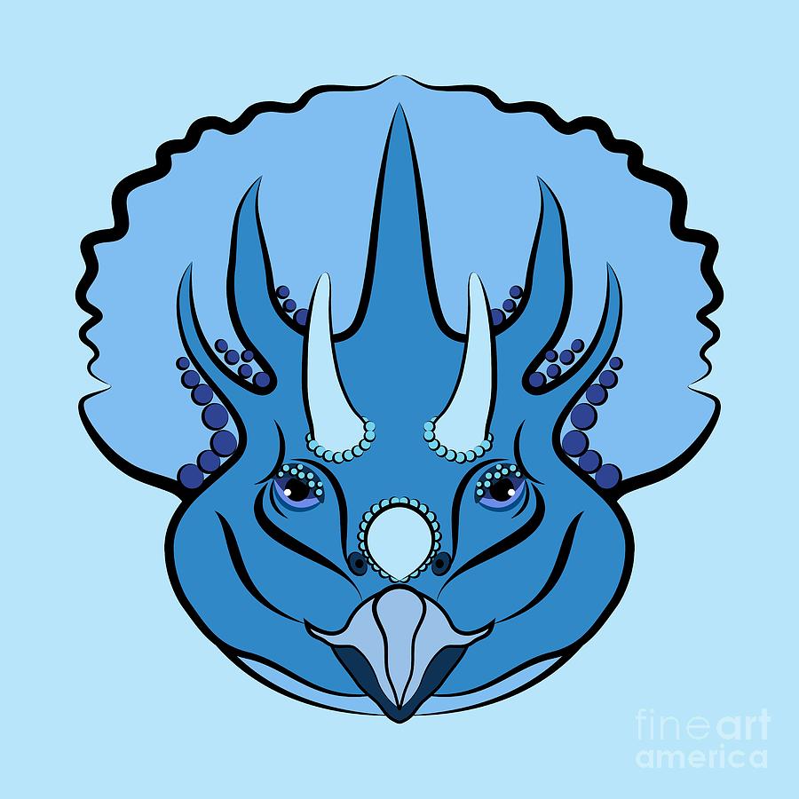 Triceratops Graphic Blue Digital Art by MM Anderson