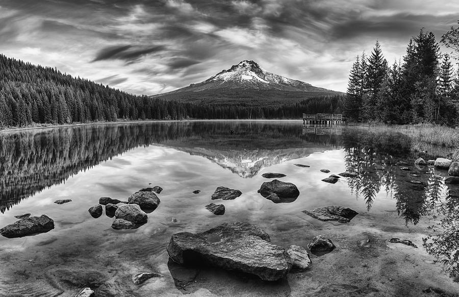 Trillium Lake Black and White Photograph by Mark Kiver