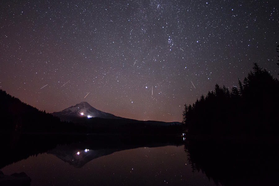 Trillium Lake Perseids Photograph by Andrew Curtis