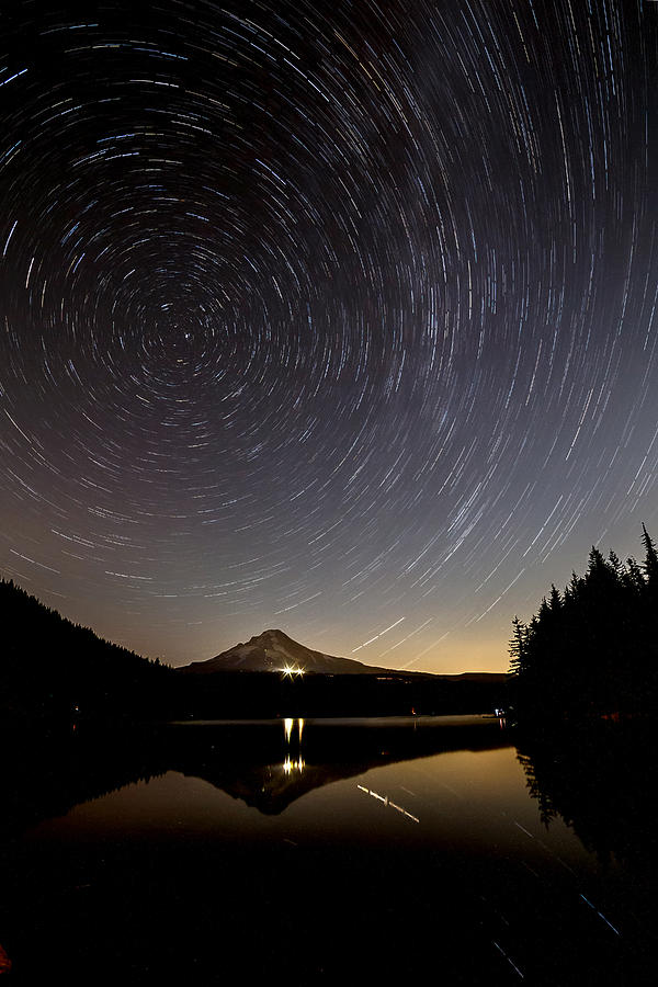 Trillium Lake Star Trail Photograph by Wes and Dotty Weber