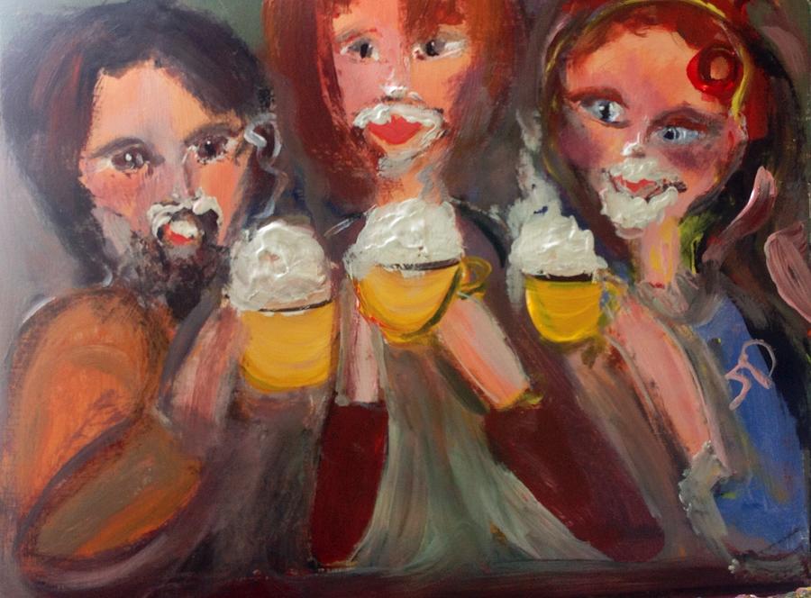 Trio in cafe Painting by Judith Desrosiers
