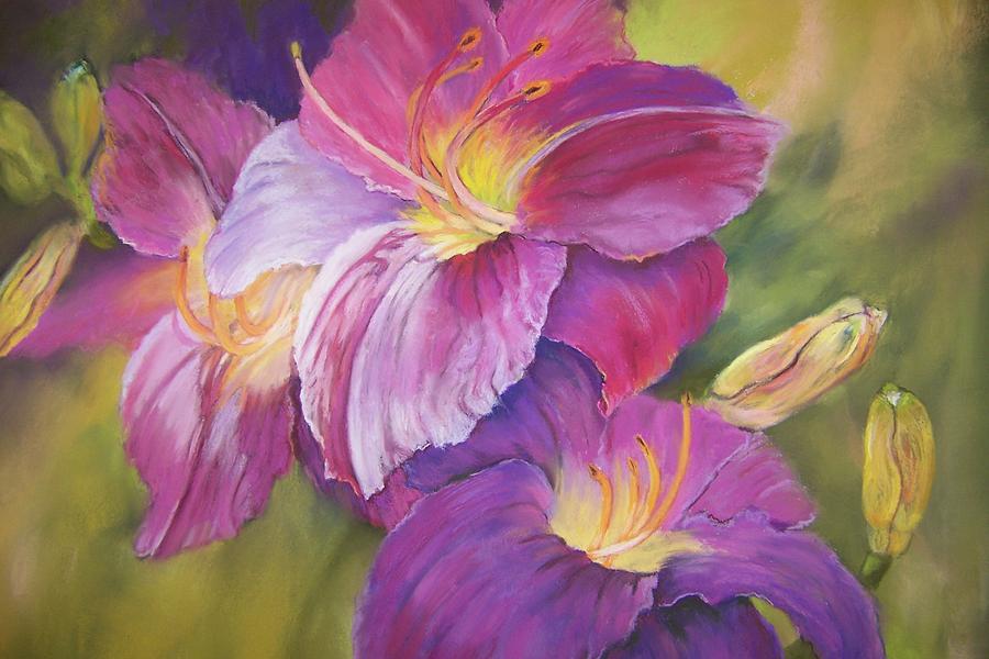 Trio Of Daylilies Painting by Sheliah Halderman - Fine Art America