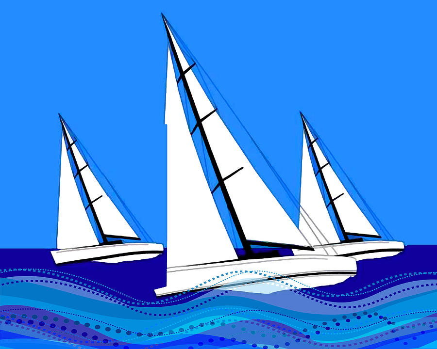 Trio of Sailboats Painting by Elaine Plesser - Fine Art America