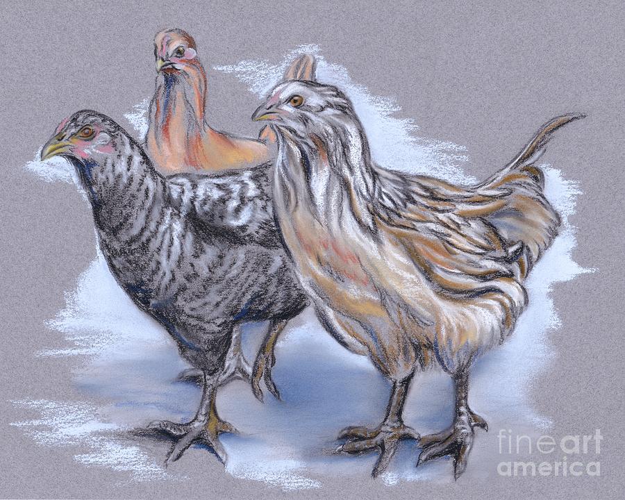 Trio of Young Chickens Pastel by MM Anderson