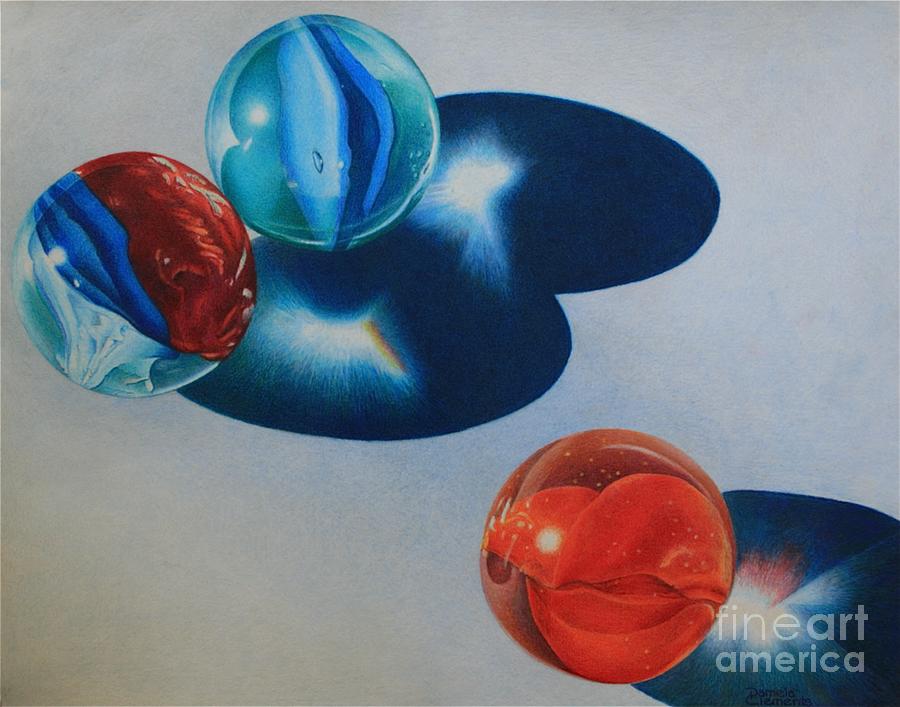 Marbles Drawing - Trio by Pamela Clements