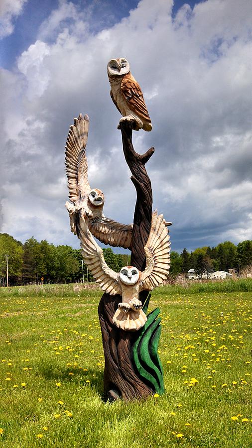 Triple Barn Owl Sculpture by Jon Vincent Antonuk