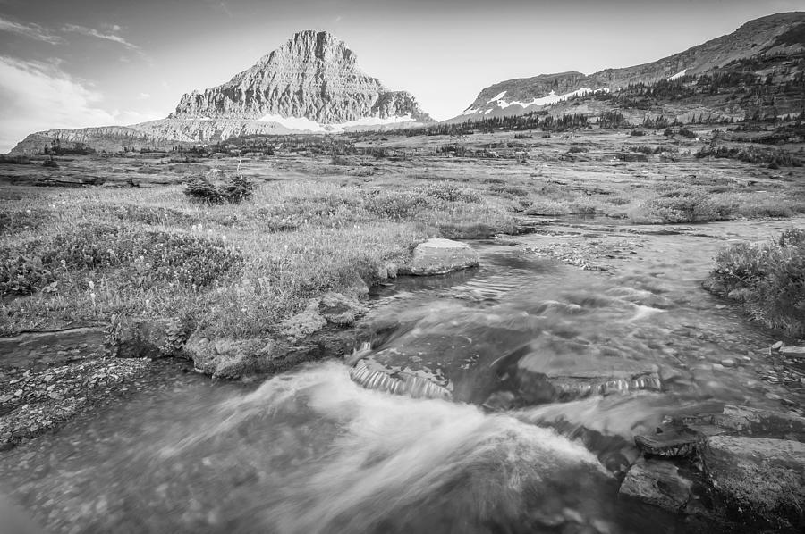 Triple Falls Stream Glacier National Park BW Photograph by Rich Franco