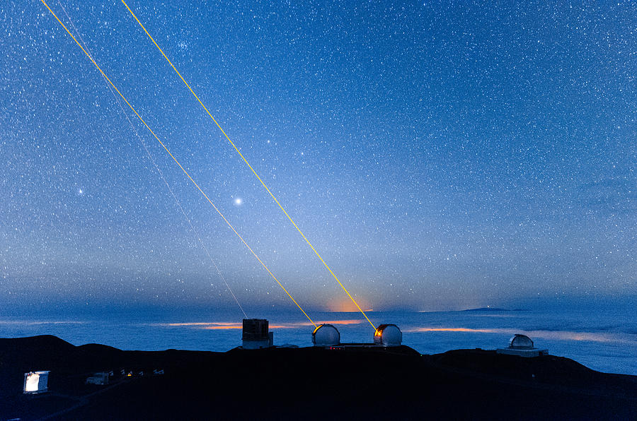 Triple Lasers Over Mauna Kea Observatory 2 Photograph by Jason Chu