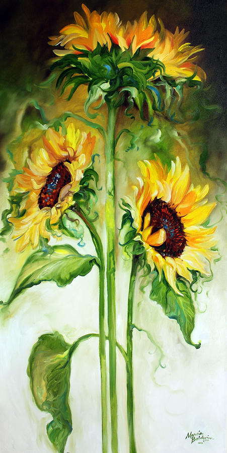 Triple Sunny Sunflowers Painting by Marcia Baldwin