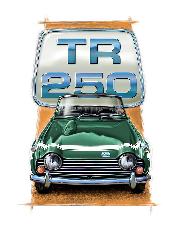Sportscar Digital Art - Triumph TR-250 Sportscar in Dark Green by David Kyte