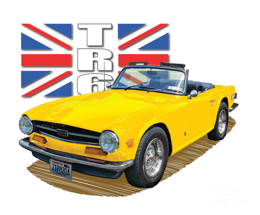 Car Digital Art - Triumph TR-6 in Yellow by Dan Knowler