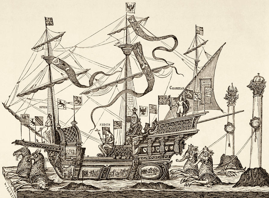 Boat Drawing - Triumphal vessel by French School