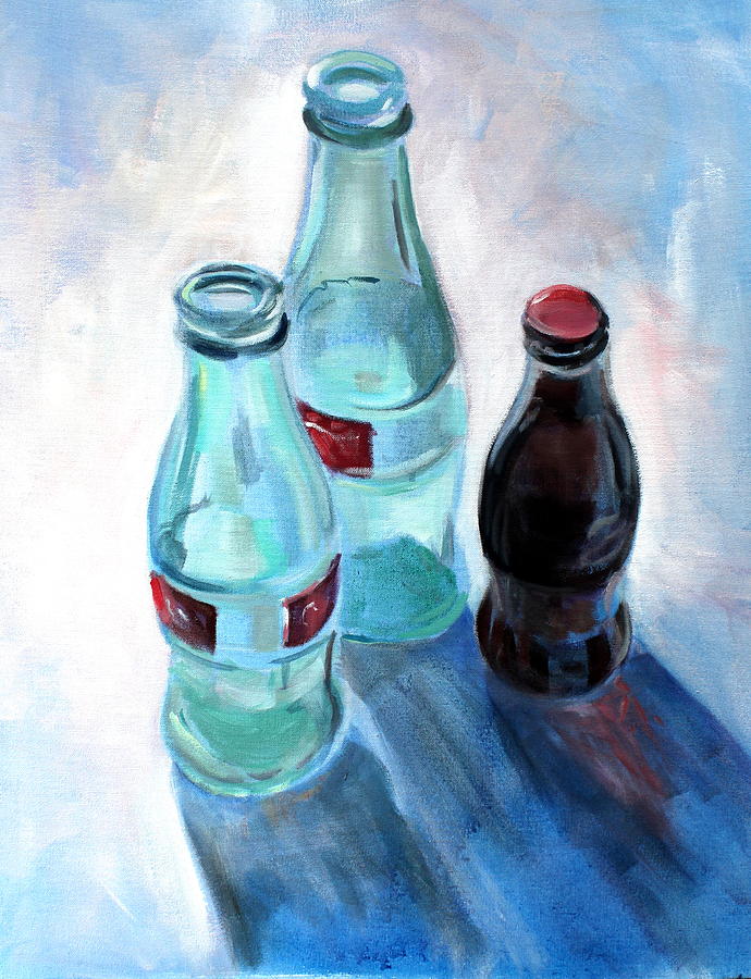 Bottle Painting - Trois Cocas sil vous plait by Susan Bradbury