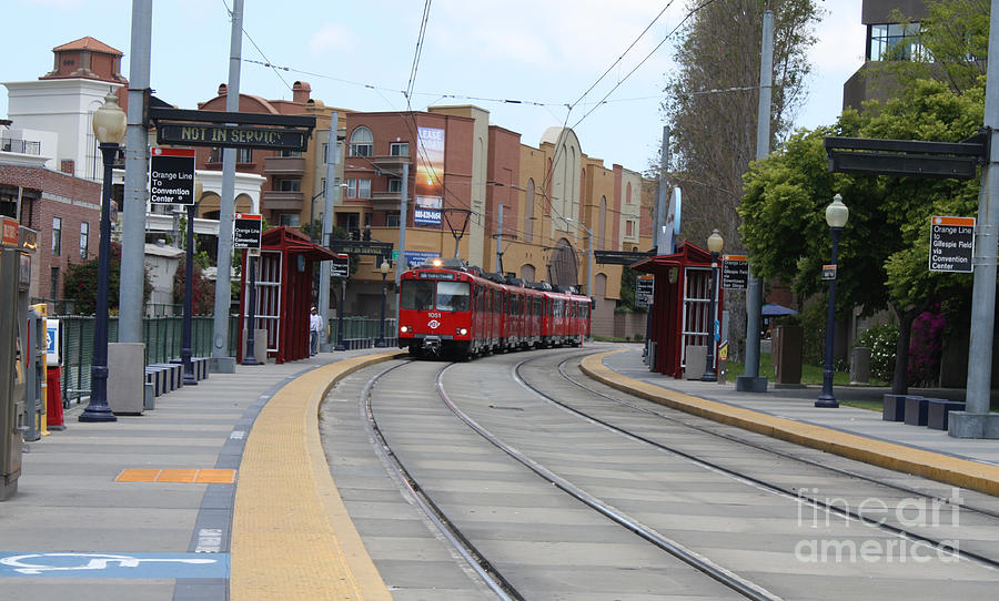 San Diego Photograph - Trolley Pulling into Station by John Telfer