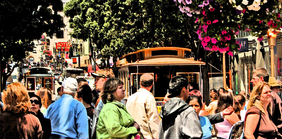 Trolly and People in Frisco Digital Art by Joseph Coulombe