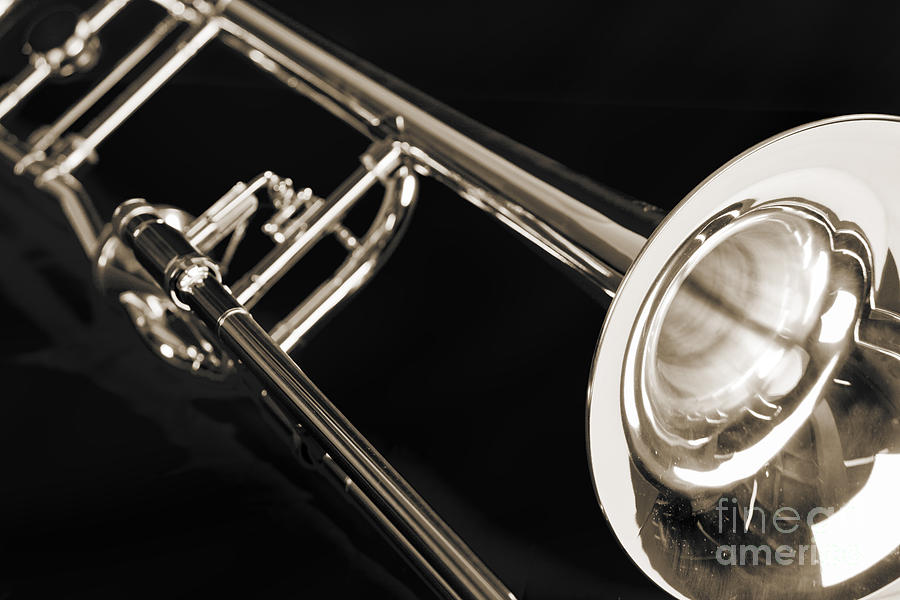 Trombone on Black black and white sepia color 3204.03 Photograph by M K Miller