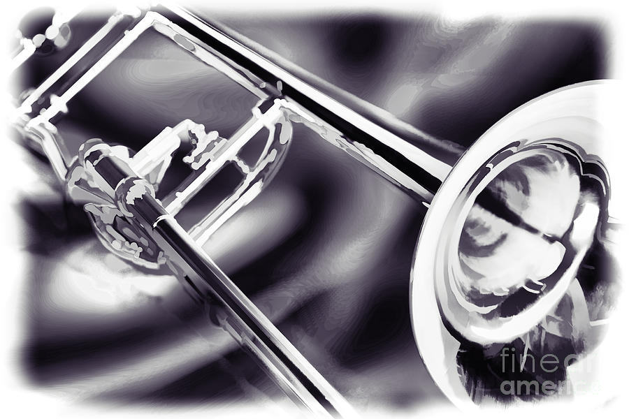 Trombone Painting in black and white sepia 3205.01 Painting by M K Miller