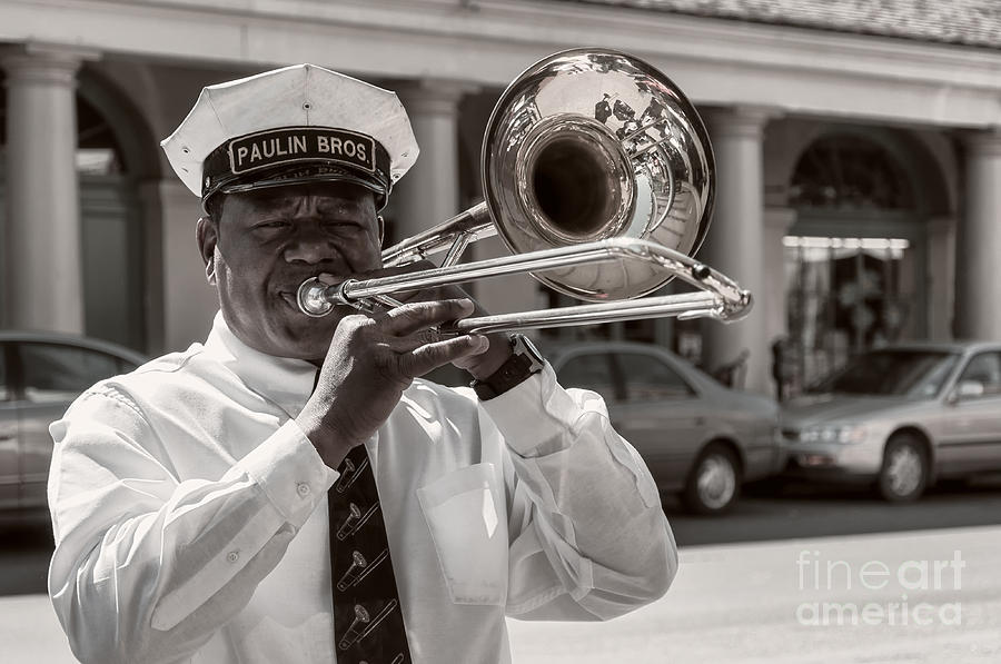 Trombone Player in French Quarter-sepia Photograph by Kathleen K Parker