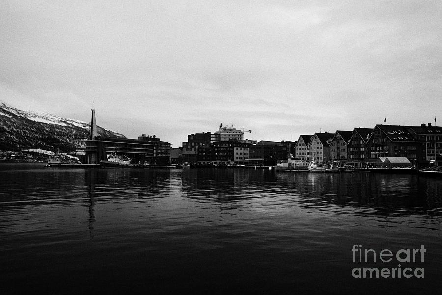 Tromso harbour quay bryggen on a cold winter day troms Norway europe ...