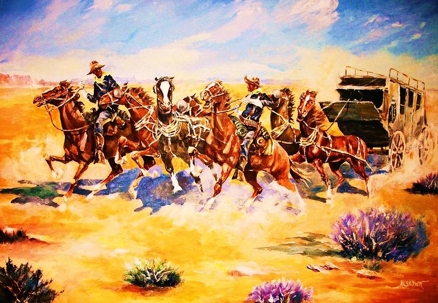 Troopers Stopping a Runaway Coach Painting by Al Brown