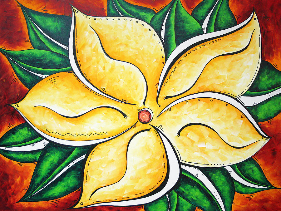 Tropical Abstract Pop Art Original Plumeria Flower Painting Pop Art TROPICAL PASSION by MADART Painting by Megan Aroon
