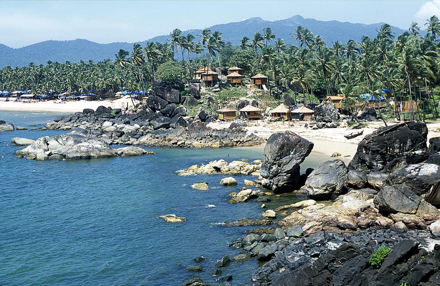 Tropical bay, Palolem beach, bamboo huts, palm trees, Goa, India Photograph by Domin_domin