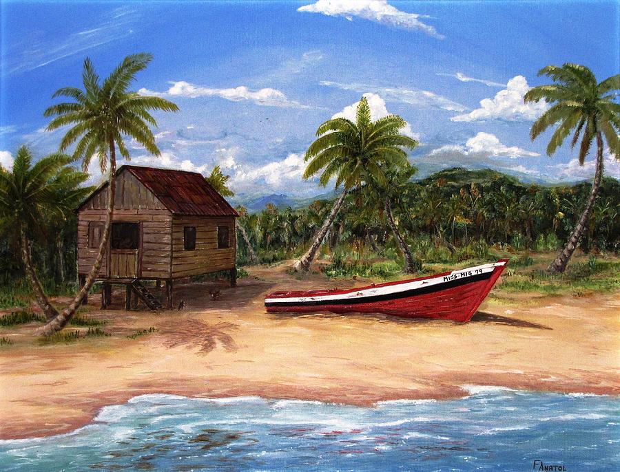 Tropical Beach Hut Painting by Frank Anatol