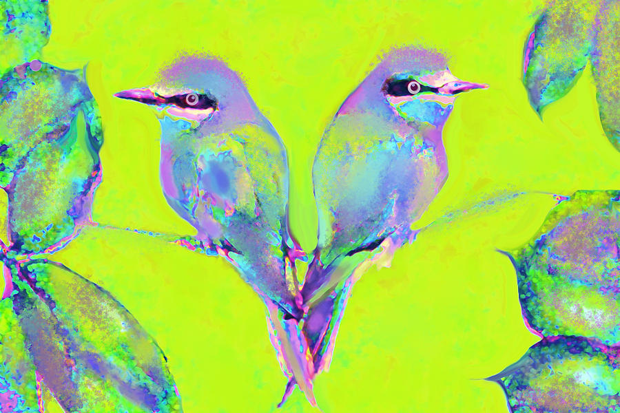 Tropical Birds Blue And Chartreuse Digital Art by Jane Schnetlage