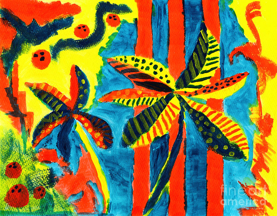 Tropical Coconut Trees with Polka Dots and Stripes Painting by Beverly Claire Kaiya