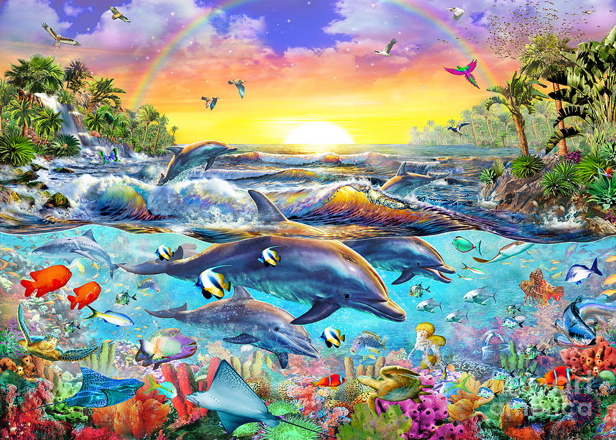 Dolphin Digital Art - Tropical Cove by MGL Meiklejohn Graphics Licensing