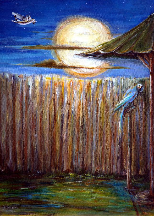 Tropical Full Moon Night  Painting by Bernadette Krupa