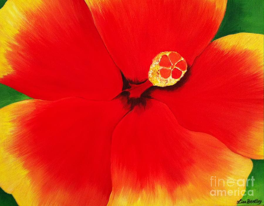 Flowers Still Life Painting - Tropical hibiscus painting by Lisa Bentley