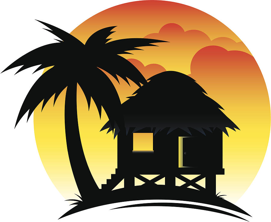 Tropical Hut at Sunset Drawing by Appleuzr