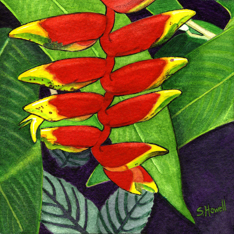 Flower Painting - Tropical in Red and Yellow by Sandi Howell