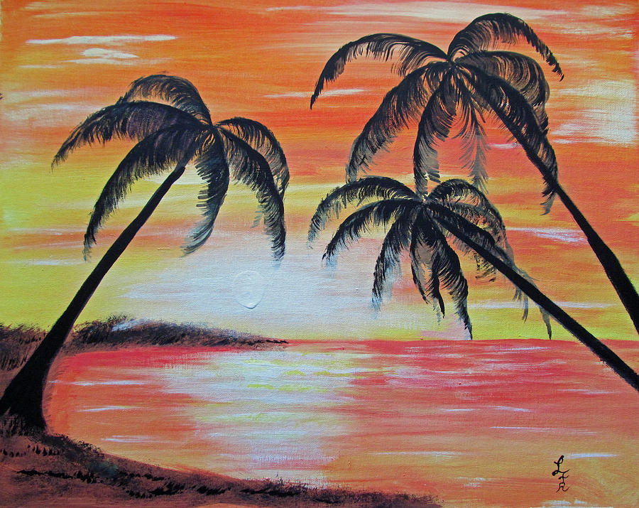 Tropical Orange Sunset Painting by Luis F Rodriguez