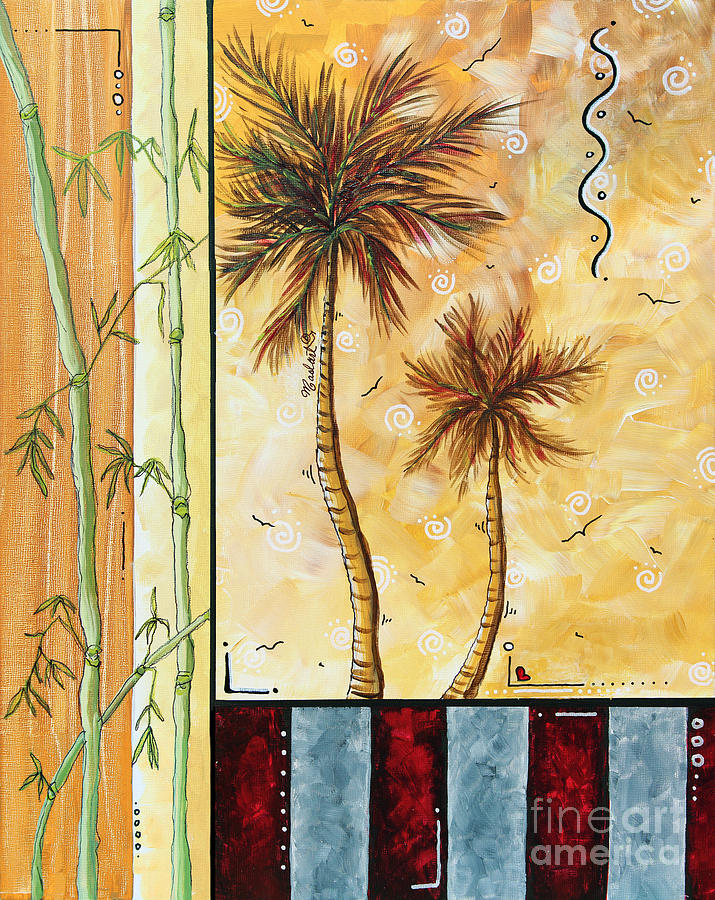 Tropical Palm Tree Coastal Decorative Art Original Painting TROPICAL BREEEZE I by MADART Studios Painting by Megan Aroon