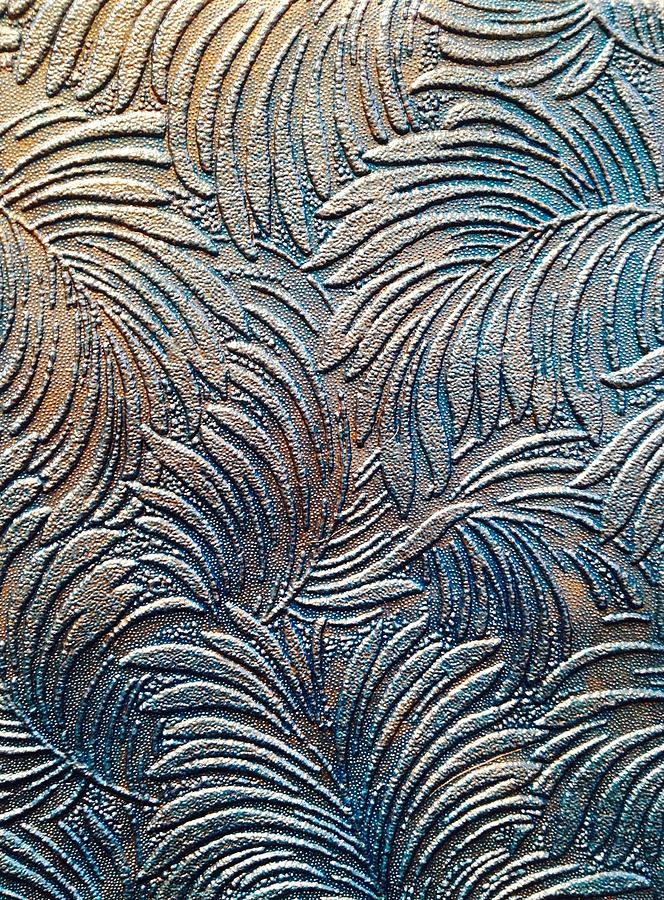 Paradise Painting - Tropical Palms - Dark Teal Blue and Metallic Bronze by Artistic Mystic