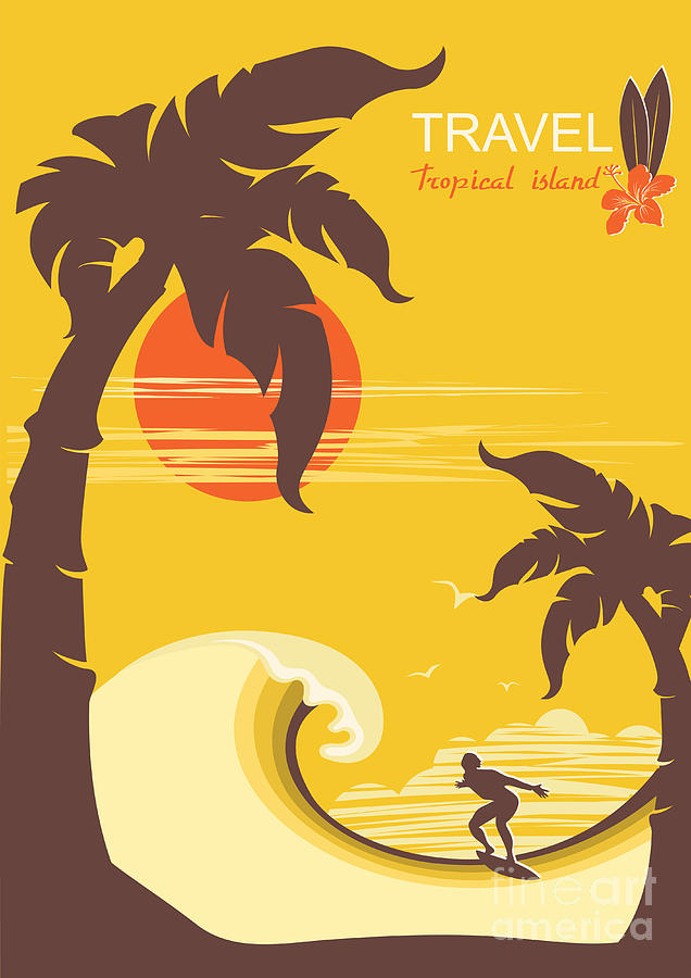 Surfboard Digital Art - Tropical Paradise With Palms Island by Tancha Surfboard Digital Art - Tropical Paradise With Palms Island by Tancha