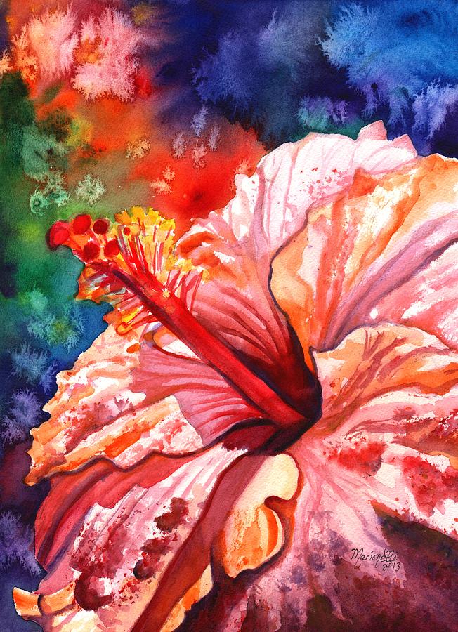 Tropical Pink Hibiscus Painting by Marionette Taboniar