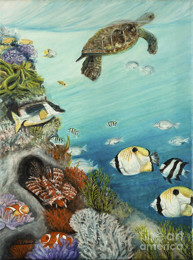 Tropical Reef Fish with Green Sea Turtle Painting by Gail Darnell - Pixels
