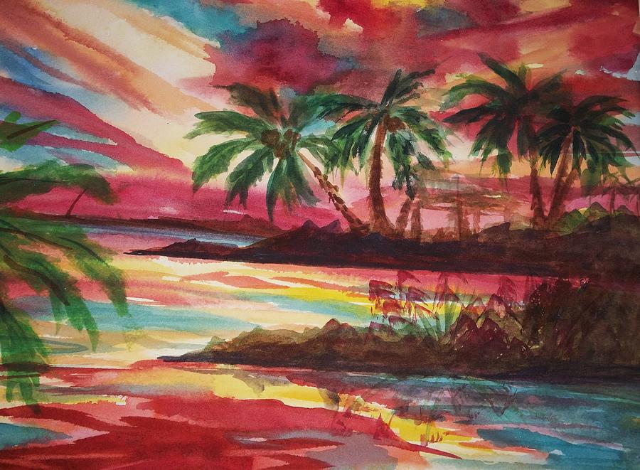Sunset Painting - Tropical Splendor by Ellen Levinson