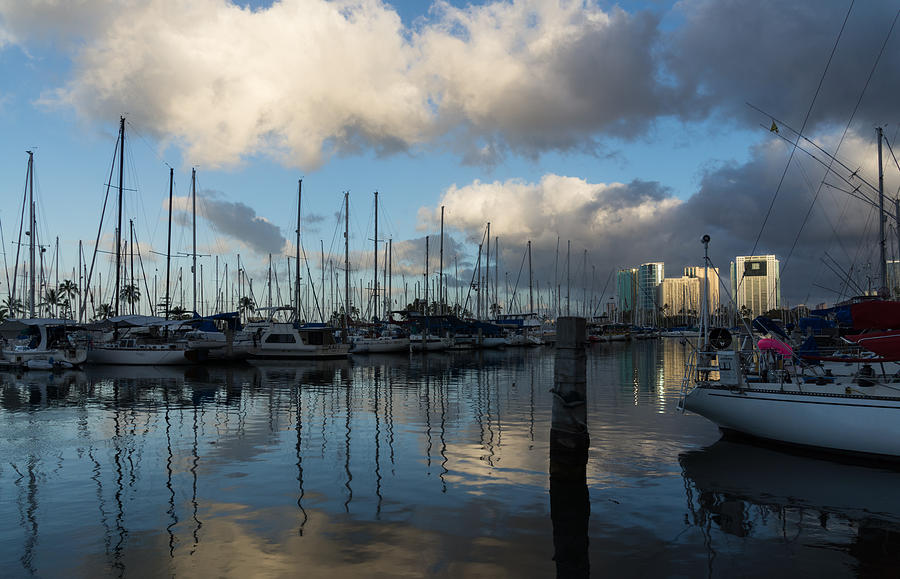 Tropical Storm Skies Over Ala Wai Harbor in Honolulu Hawaii Photograph by Georgia Mizuleva