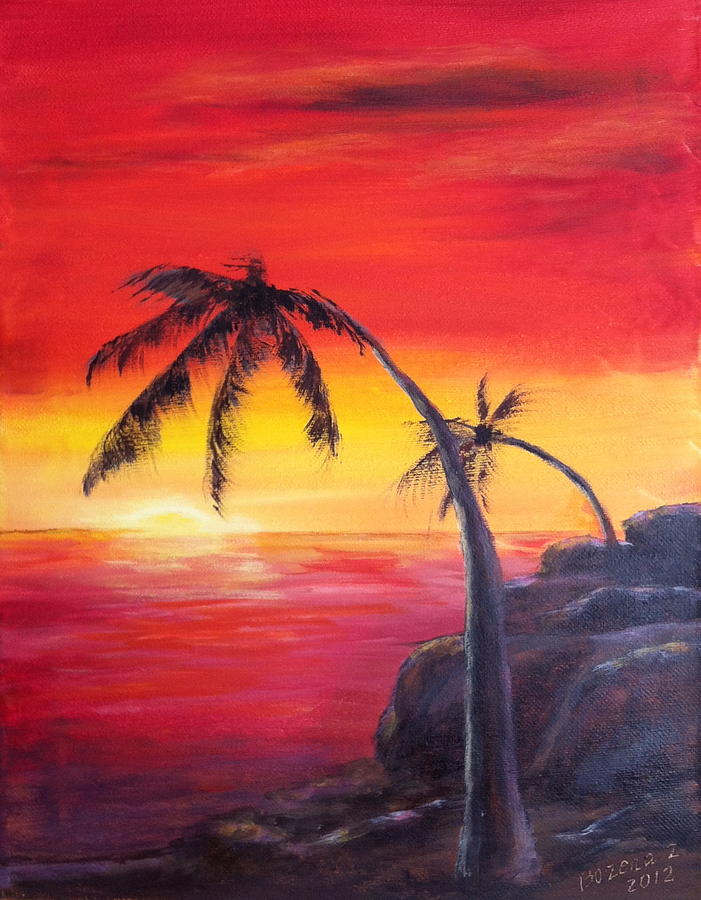 Tropical Sunset Painting by Bozena Zajaczkowska