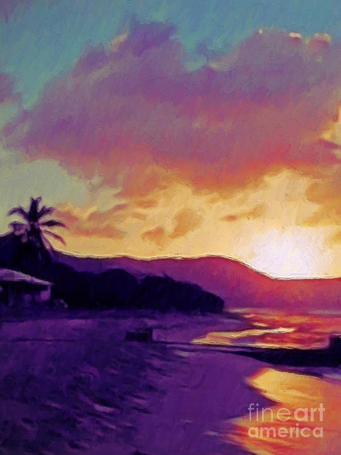 V Tropical Sunset in Purples - Vertical Painting by Lyn Voytershark