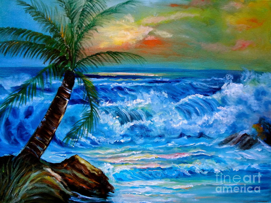 Tropical Sunset and Palms Painting by Jenny Lee