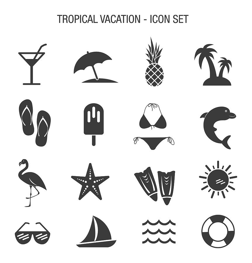 Tropical Vacation Icon Set Drawing by Bamlou