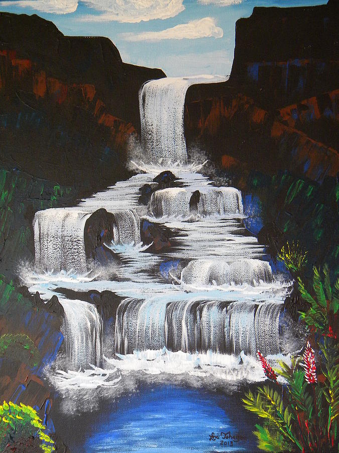 Tropical Waterfall Painting by Eric Johansen