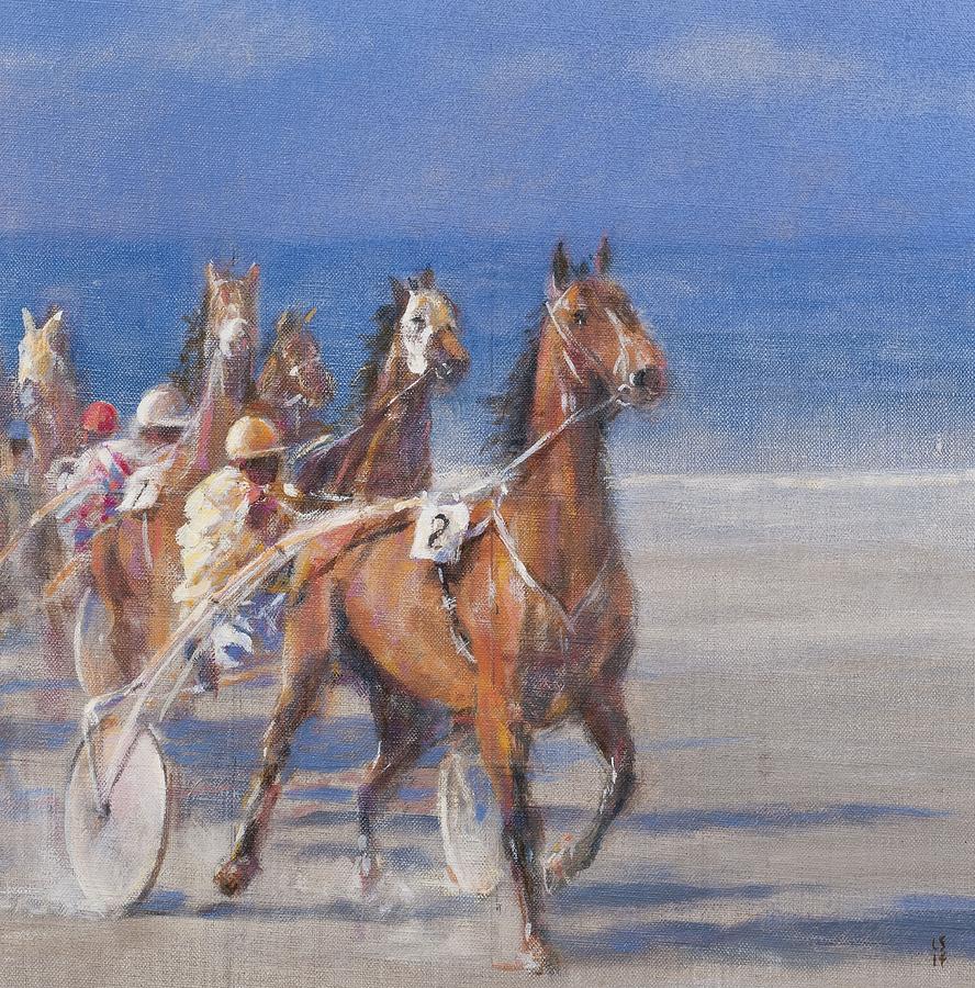 Horse Photograph - Trotting Races, Lancieux, Brittany, 2014 Oil On Canvas by Lincoln Seligman