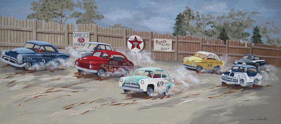 Vintage Cars Painting - Trouble In Turn Two by Jennifer Donald Vintage Cars Painting - Trouble In Turn Two by Jennifer Donald